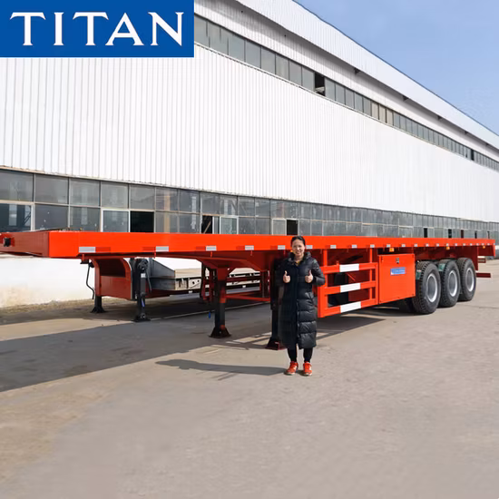(Descuento al contado) China 3/Tri ejes 60 toneladas 20/40 pies FT Envío de contenedores Plataforma plana Plataforma de plataforma alta Camión de plataforma plana de tres ejes Semirremolque para precio de venta